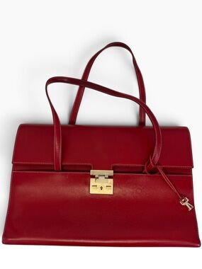 Gucci. Vintage Tom Ford Era. Lady Lock Red Leather Shoulder Bag w/ Mirror